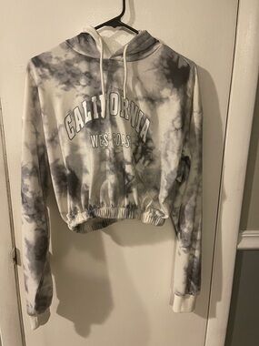 California West Coast Tie-Dye Cropped Hoodie - Gray & White